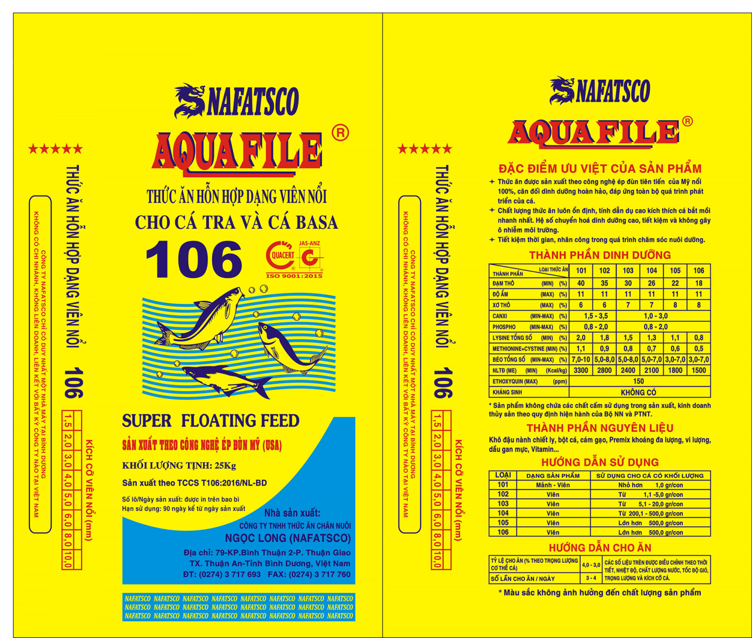 Thức ăn nổi AQUAFILE 106 viên 3mm cho cá tra, cá basa thương phẩm Giải pháp tối ưu cho giai đoạn cá lớn trên 500g/con