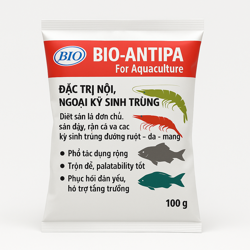 (Gói 100gr) BIO-ANTIPA For Aquaculture – Đặc trị nội, ngoại ký sinh trùng cho TÔM & CÁ