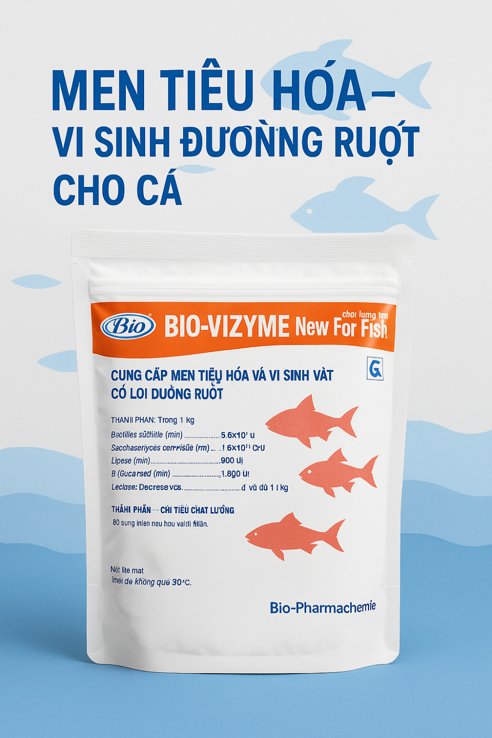 MEN TIÊU HÓA – VI SINH ĐƯỜNG RUỘT CHO CÁ BIO-VIZYME New For Fish (Bio-Pharmachemie)